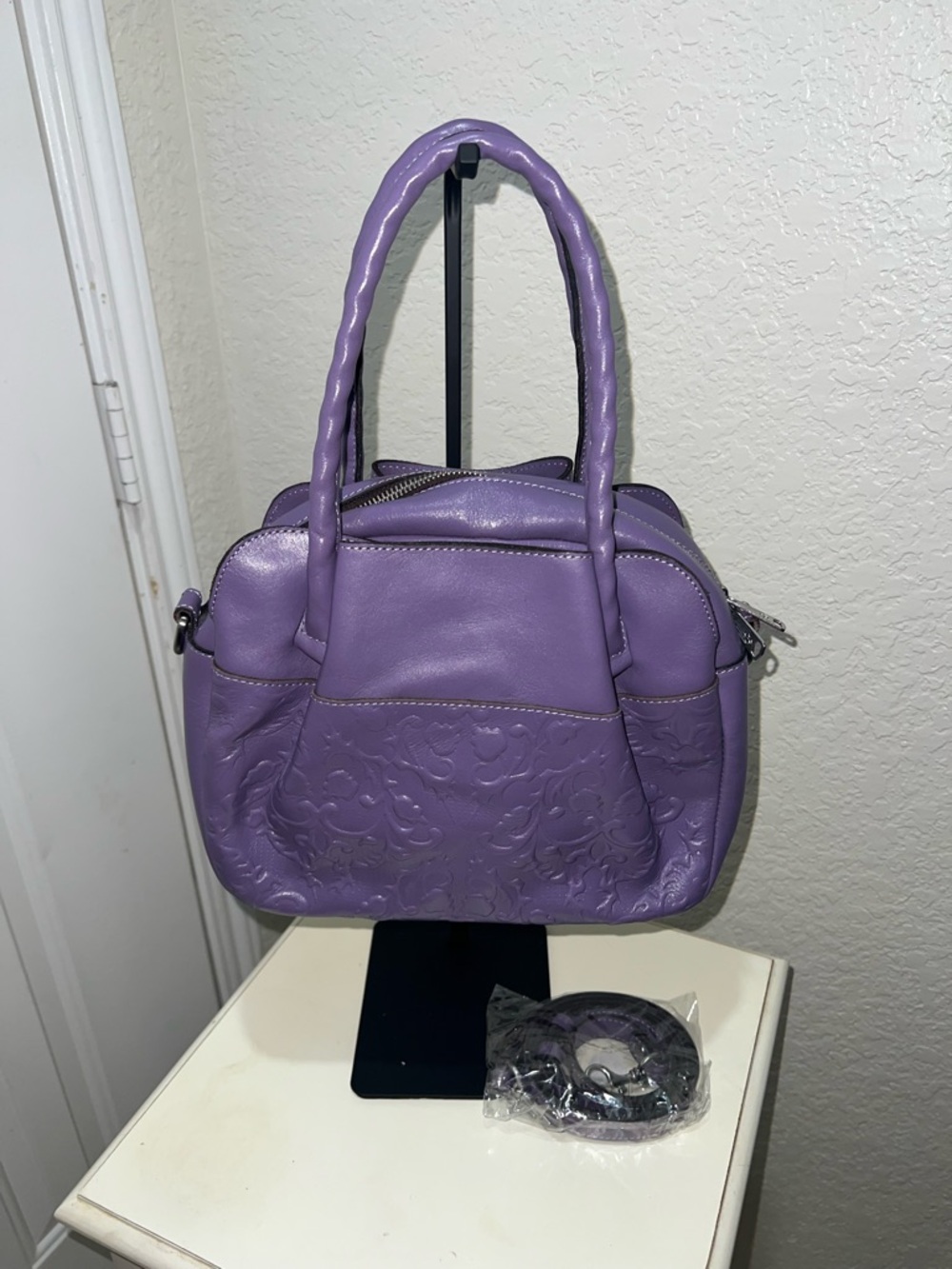 Patricia Nash Purple Floral Embossed Women’s Satchel Shoulder Bag